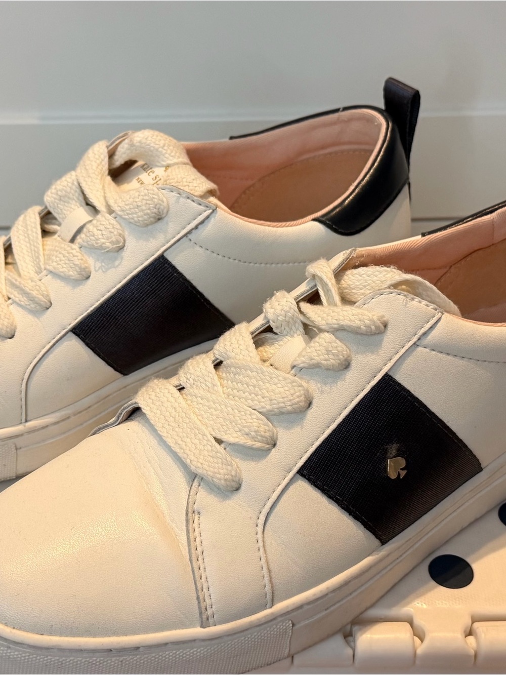kate spade White and Black Low-Top Leather Sneakers